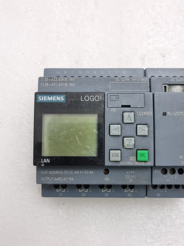 Used Working Siemens 12/24RCE Logo Plc With 6D1055-1MB00-0BA2 Expansion Module